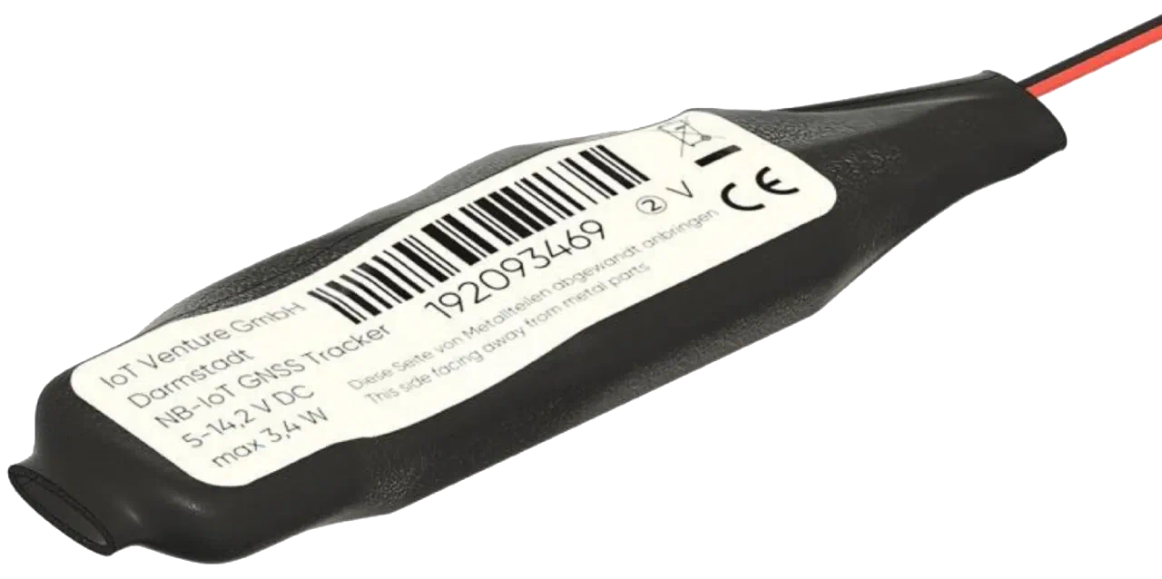 NB-IoT GNSS tracker in shrink-wrap housing with connecting cable